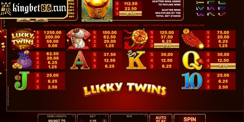 Nổ Hũ Lucky Twins Kingbet86 – Game Săn Hũ Đầy Kịch Tính 2 Cách đặt cược hũ Lucky Twins